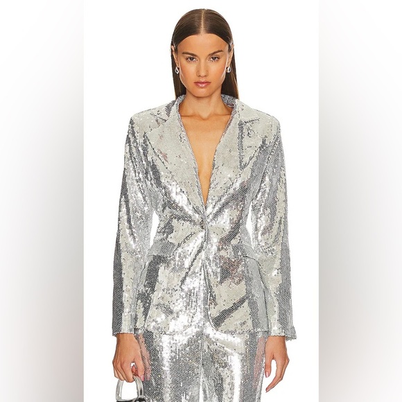Yumi Kim Nancy Silver Sequins Blazer Jacket size M - Picture 1 of 14